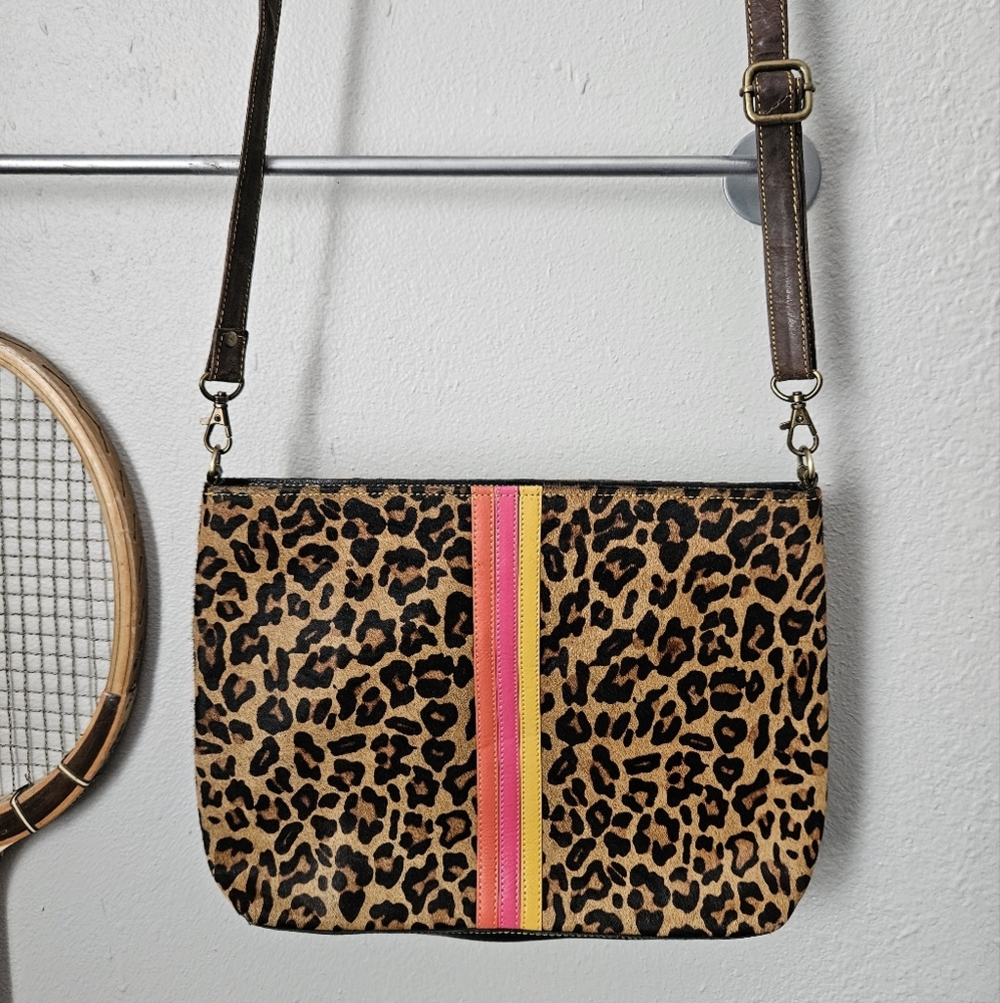 Faux Fur Cheetah and leather purse Stripe Purse Satchel Crossbody